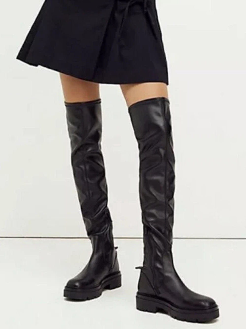 Free People Holden Women's Over-the-Knee Black Platform Boots, lug sole, size 40